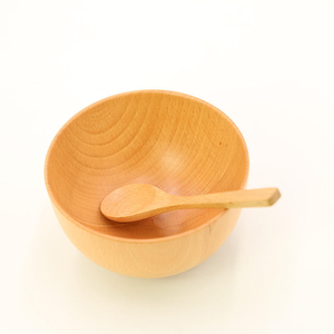 Factory Custom Reusable 100% Natural Salad <b>Soup</b> Rice Bowl Polished Mini Round Wooden Bowl with <b>Spoon</b> - Product Image 2