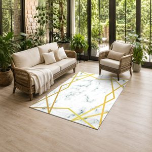 Tapis de salon en chenille antidérapant RUGS DEPOT LXDP-0999, motif designer or terre cuite, imprimé numériquement, lavable en machine, vente en gros - Product Image 6