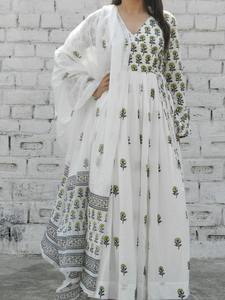 Verde Oliva Blockprint Angrakha Suit Ladies Girls Calidad Moda India Kurti Pantalones Dupatta Elegante Salwar Parties Direct - Product Image 2