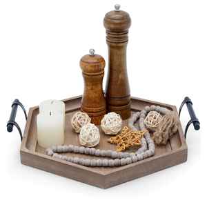 Plateau de service en bois avec poignée en métal Plateau décoratif élégant pour café ou affichage sur le centre ou la table à manger - Product Image 1