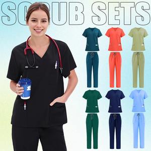 Tenues d'infirmière unisexes personnalisées à col en V, uniformes médicaux d'hôpital en tissu jersey 100% coton, sérigraphie - Product Image 5