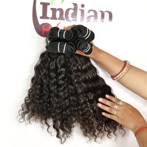 Extensions de cheveux humains indiens de temple, naturelles, couleur noire, bouclées, cuticules alignées, double trame machine, prix de gros brut - Product Image 5