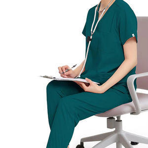 Ensemble de blouses pour femmes, haut à col en V avec poche et pantalon de travail à cordon de serrage, ensemble de blouses d'infirmière extensible, uniforme - Product Image 5