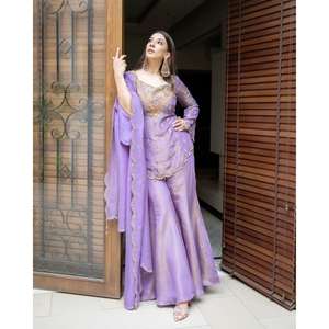 Conjunto de Traje Sharara de Organza Tradicional de Lujo al por Mayor, Kurta Bordada, Pantalones Sharara Acampanados, Dupatta a Juego, Ropa de Fiesta para Mujer - Product Image 6