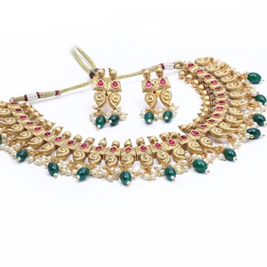 Conjunto de joyería de latón Vintage antiguo del sur de la India, collar de cadena de eslabones de moda, estilo Chapado Mate Antiguo - Product Image 2