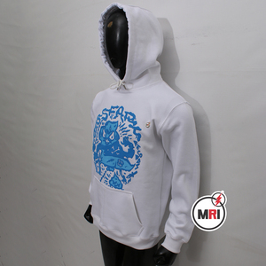 เสื้อฮู้ดแขนยาวสำหรับผู้ชายเสื้อสวมหัวผ้าคอตตอนผสมพิมพ์ลายพัฟสีฟ้าและสีขาวระบายอากาศได้ดีโลโก้ตามสั่ง - Product Image 5