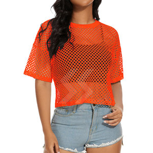 El servicio OEM Diseña tu propio logotipo Camisetas cuadradas de malla para mujer Camisetas cuadradas de malla con estampado personalizado para mujer - Product Image 2