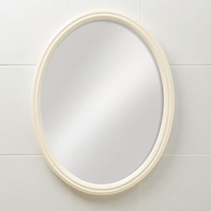 Miroir mural Art Déco ovale en plastique crème avec installation facile pour la décoration intérieure dans la salle de bain, la chambre et le salon - Product Image 1