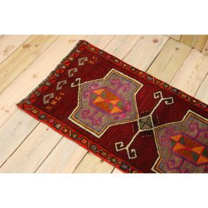 Tapis turc vintage 1,7x3,5 pi (52x108 cm), tapis rouge ombré - Product Image 4