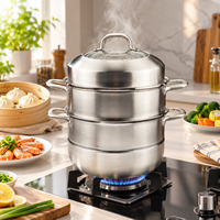 Casserole vapeur en acier inoxydable 304 à 3 étages, grande capacité, pour cuisiner des soupes à la vapeur, compatible gaz et induction