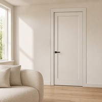 Porte intérieure en bois style Shaker blanc crème, panneau unique, avec poignée noire mate pour chambre, salon, bureau