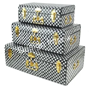 새로운 디자인 패턴 시트 철 트렁크 박스 체스 보드 패턴 비즈니스 선물 독특한 여행 가방 금속 직사각형 모양 상자