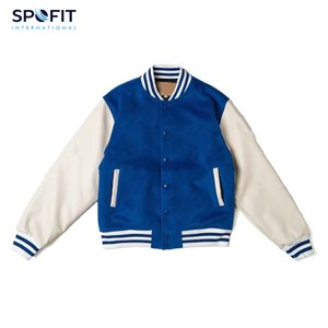 Veste bomber en cuir avec manches en toile brodée en chenille, veste de baseball universitaire pour homme, streetwear d'hiver, veste universitaire - Product Image 1