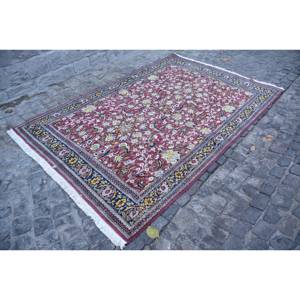 Alfombra de área grande turca vintage, diseño de retazos rojo y azul clásico, material de lana de 6,3x9,3 pies, respaldo de látex, Alfombra de estilo rectangular para habitación - Product Image 3
