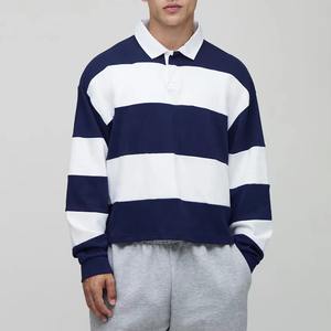 Camiseta de Rugby a Rayas de Algodón Puro al por Mayor, Cuello Polo, Manga Larga, Camiseta de Rugby para Hombre, 100% Algodón, Proveedor Mayorista Personalizado - Product Image 1