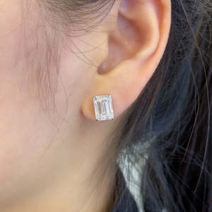 3.00tcw Lab Grown D-E-F Color Diamond <b>Stud</b> <b>Earring</b> VVS-VS Clarity Dazzling <b>Emerald</b> Look - Product Image 4