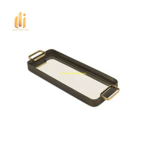 Plateau de service rectangulaire en argent avec poignées papillon Plateau décoratif de luxe en métal pour la maison Hôtel Restaurant Fête - Product Image 6