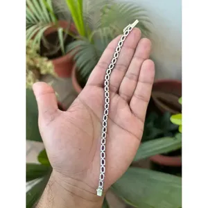 สร้อยข้อมือเทนนิสเงินแท้ 925 ประดับอเมทิสต์รูปไข่ เครื่องประดับทันสมัยและสง่างาม - Product Image 4