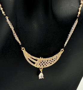 925 Stealing Sliver Moissanite Diamond Mangalstra <b>Pendant</b> with Two Tone Chain <b>Black</b> Beads <b>Necklace</b>, - Product Image 4