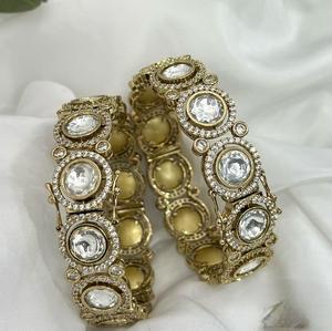 Bracelets ouvrables de qualité supérieure, plaqués or, de style traditionnel, deux paires de bracelets pour collection de mariage pour femmes - Product Image 2