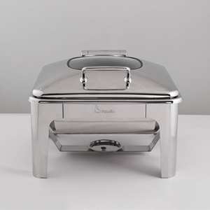 Réchauffeur de nourriture en laiton en acier inoxydable avec couvercle en verre à fermeture automatique Design carré pour les mariages - Product Image 3