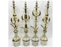 Mini-narguilés de luxe en laiton laqué, traditionnels égyptiens, en laiton massif, gravure profonde, 4 narguilés par carton extérieur, verre