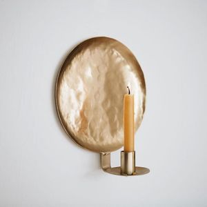 Bougeoir mural de luxe pour la décoration intérieure Meilleure vente Bougeoir de scène de cercle rond martelé brillant doré à usage hôtelier - Product Image 6