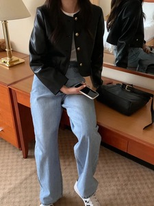 Korean Style Black Jackets Women New Fashion Vintage Single Breasted Leather Jacket Women Streetwear O Neck Short Jackets - Product Image 5