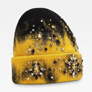 Vente directe usine – Bonnets en laine mélangée sur mesure avec strass, tricotés doux, design scintillant en cristal, pour l'hiver et les voyages - Product Image 3