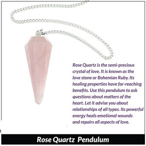 Péndulo de cristal de cuarzo rosa de la mejor calidad con cadena de plata para energía de amor y limpieza espiritual disponible a bajo precio - Product Image 2