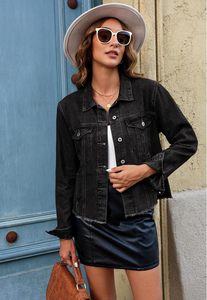 Chaqueta vaquera para mujer, personalizada con estampado, estilo camionero vintage, con botones, dobladillo deshilachado, bolsillos, impermeable - Product Image 3