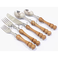 Ensemble de couverts de luxe modernes en acier inoxydable argenté avec manche en bois |   Couverts écologiques pour mariages, enfants et repas |
