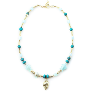 Collier de perles turquoise plaqué or style plage pour la revente de mode - Product Image 2