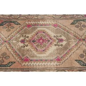 Vintage Rug, Runner 3.2x9.8 ft Turkish Rug, <b>Brown</b> Floral <b>Wool</b> Rug - Product Image 4