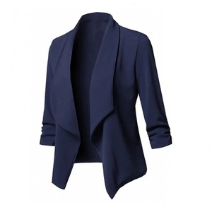 Más chaqueta de mujer de Color sólido Slim Fit Blazer temperamento abrigo de mujer de manga larga de Color sólido traje de cuello chaqueta de traje corto - Product Image 3