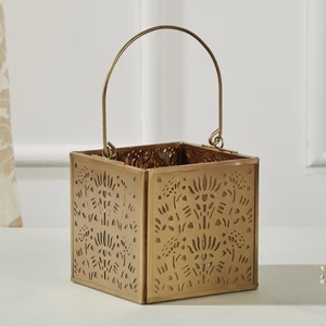 Home and Events Decoration Gold Metal Cubic Shape Votive <b>Candle</b> <b>Holder</b> <b>Lantern</b> with Custom Cutwork Design - Product Image 1