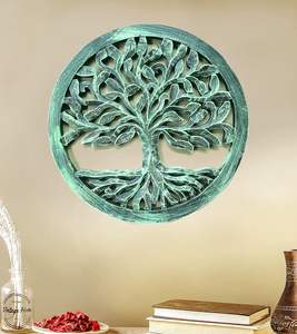 Décoration murale en bois Arbre de Vie, panneau mural suspendu de 16 pouces de diamètre, décoration murale intérieure/extérieure pour salon, finition antique - Product Image 3