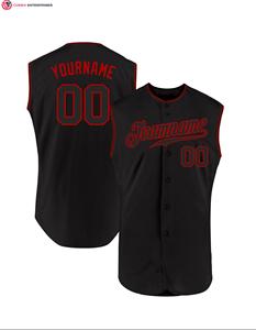 Maillot de baseball et de softball personnalisé noir et rouge sans manches 100% polyester antibactérien entièrement imprimé par sublimation - Product Image 2