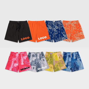 กางเกงขาสั้นวิ่งออกกำลังกายผู้ชาย 5 นิ้ว ผ้าโพลีเอสเตอร์ทอลายวินเทจ มีซิปและเชือกผูกเอว ขายส่ง/สั่งทำได้ - Product Image 1