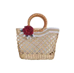 Borsa di paglia estiva borsa artigianale del VIETNAM realizzata con giacinto d'acqua borsa da spiaggia estiva borsa da basket con il miglior prezzo