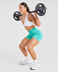 Custom Logo Jade Green Empower <b>Shorts</b> And <b>White</b> Essential Halterneck Sports Bra <b>Women</b> Sets Workout Gym Two Piece Set For <b>Women</b> - Product Image 3