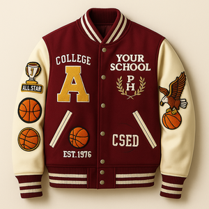 Chaqueta universitaria para hombre personalizada al por mayor, chaquetas de equipo a la moda con mangas de cuero auténtico OEM/ODM Bomber con letras universitarias al por mayor - Product Image 3