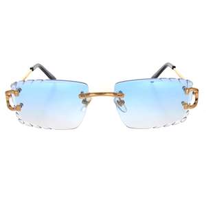 Gafas de sol cuadradas sin montura de lujo con lentes degradados azules y patillas de metal dorado o plateado para hombres y mujeres - Product Image 1