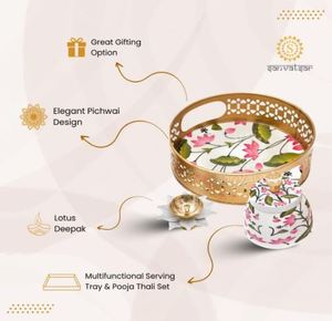 Sanvatsar Elégant Plateau Pichwai en Métal Poli avec Pot Diya Personnalisable Motif de Noël Pliable Jetable pour la Restauration - Product Image 3
