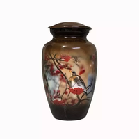 Vase funéraire en aluminium métallique violet avec motif colibri et fleurs, forme ronde, pour décoration intérieure