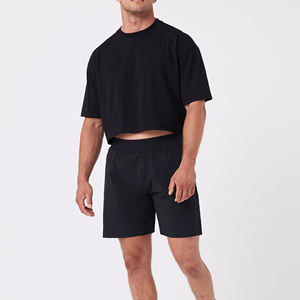 T-shirt uni en tricot surdimensionné avec logo personnalisé pour homme, coupe boxy 100% coton, épaules tombantes, streetwear de luxe de qualité - Product Image 3