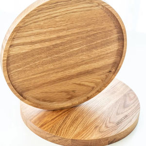 Plateau de service rond en bois peint écologique avec poignées, plat décoratif pour le petit-déjeuner au lit et le déjeuner - Product Image 1