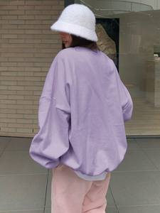 Lavender Oversized <b>Sweatshirt</b> Women Drop Shoulder Pullover <b>Long</b> Sleeve Cotton Fleece Loose Fit Streetwear Casual Winter Wear - Product Image 2