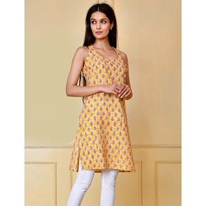 <b>Yellow</b> Floral Printed Cotton Sleeveless <b>Tank</b> <b>Top</b> Short Poplin <b>Top</b> - Product Image 3