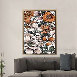 Décoration murale en toile imprimée avec motif de fleurs élégantes - Art mural moderne, encadré en or - Product Image 1